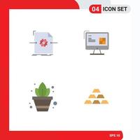 Universal Icon Symbols Group of 4 Modern Flat Icons of document gardening processing repair potted plant Editable Vector Design Elements