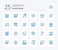Paquete de 25 iconos de color azul de la subasta que incluye un regalo. proteccion. licitación. candado. ley vector