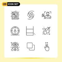 Modern Set of 9 Outlines Pictograph of user seo money scanning recognition Editable Vector Design Elements