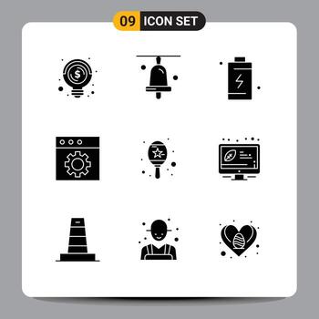 Group of 9 Modern Solid Glyphs Set for music instrument cell preferences app Editable Vector Design Elements