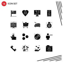 User Interface Pack of 16 Basic Solid Glyphs of web page mobile computer download device Editable Vector Design Elements