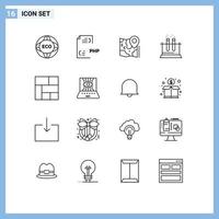 Stock Vector Icon Pack of 16 Line Signs and Symbols for tube lab document destination location Editable Vector Design Elements