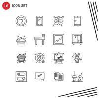 Universal Icon Symbols Group of 16 Modern Outlines of chair rain business cloud cell Editable Vector Design Elements