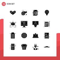 Editable Vector Line Pack of 16 Simple Solid Glyphs of box jigsaw file cube pin Editable Vector Design Elements