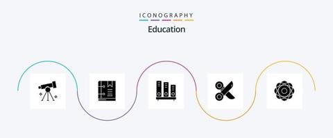 Education Glyph 5 Icon Pack Including paper. cut. marker. shelves. reading vector