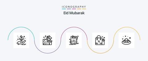 Eid Mubarak Line 5 Icon Pack Including package. bag. eid. shopping. mubarak vector