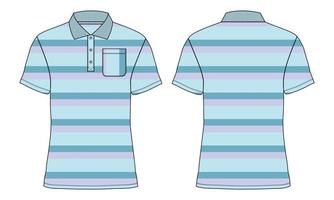 Short sleeve Polo shirt  technical fashion Flat sketch Drawing template front and back view. vector