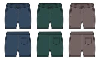 Boys Sweat Shorts pant technical drawing fashion Flat Sketch vector illustration template front and back views.
