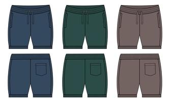 Boys Sweat Shorts pant technical drawing fashion Flat Sketch vector illustration template front and back views.