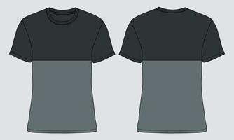 Regular fit Short sleeve T shirt technical fashion Flat Sketch vector illustration template Front and back views.