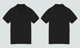 Short sleeve Polo shirt  technical fashion Flat sketch Drawing template front and back view. vector