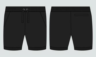 Boys Sweat Shorts pant technical drawing fashion Flat Sketch vector illustration template front and back views.