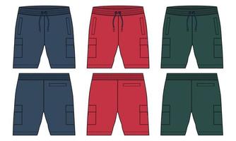 Boys Sweat Shorts pant technical drawing fashion Flat Sketch vector illustration template front and back views.