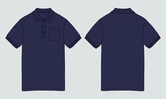 Short sleeve Polo shirt  technical fashion Flat sketch Drawing template front and back view. vector