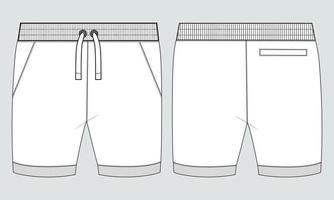 Boys Sweat Shorts pant technical drawing fashion Flat Sketch vector illustration template front and back views.