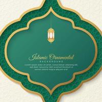 Islamic Arabic Green and White Background with Geometric pattern and Beautiful Ornament with Lanterns vector