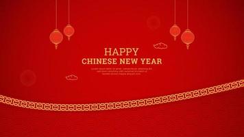feliz año nuevo chino diseño de fondo rojo con borde chino y linternas vector