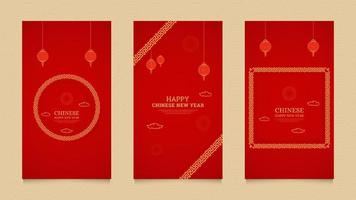 Happy Chinese New Year Realistic Social Media Stories Design Collection Template with Chinese Pattern and Border For Instagram vector