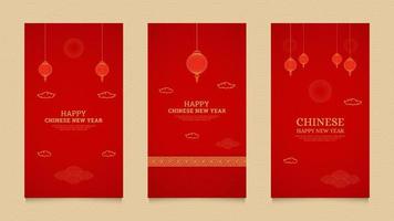 feliz año nuevo chino plantilla de colección de diseño de historias de redes sociales realistas para instagram vector