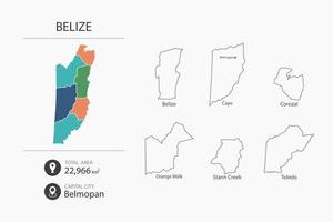 mapa de belice con mapa detallado del país. elementos del mapa de ciudades, áreas totales y capital. vector