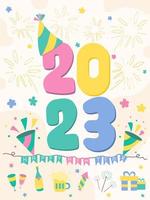 2023 new year greeting seasonal with new year celebration carnival elements. vector