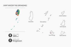 Map of Saint Vincent the Grenadines with detailed country map. Map elements of cities, total areas and capital. vector