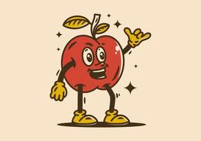 diseño de mascota ilustrativa de manzana roja con manos y pies vector