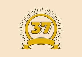 Vintage yellow circle badge with number 37 on it vector