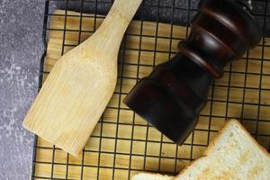 Two freshly made toasts are ready to be served on the table, pictured above. photo