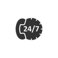 Phone service 24 7 icon in flat style. Telephone talk vector illustration on white isolated background. Hotline contact business concept.