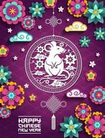 Chinese New Year, rat mouse sign, papercut flowers vector