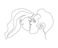 the kiss of a man and a woman hand drawn, monoline, one line art vector