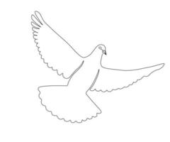 flying white dove, symbol of peace, hand drawn, continuous mono line, one line art vector