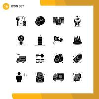 Set of 16 Modern UI Icons Symbols Signs for plant company monitoring business database Editable Vector Design Elements