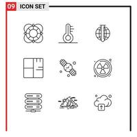 9 Universal Outline Signs Symbols of plant buildings market analysis blueprint research Editable Vector Design Elements