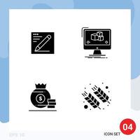 Solid Glyph Pack of 4 Universal Symbols of browser dollar education editor money Editable Vector Design Elements