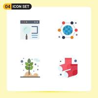 conjunto moderno de 4 iconos planos pictograma del navegador internet de las cosas búsqueda conexión grano elementos de diseño vectorial editables vector