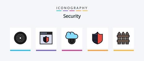 la línea de seguridad llenó el paquete de 5 íconos que incluye el candado. seguridad. blindaje. clave. llave. diseño de iconos creativos vector