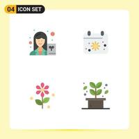 4 Flat Icon concept for Websites Mobile and Apps female easter writer date herb Editable Vector Design Elements