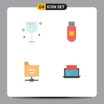 4 paquete de iconos planos de interfaz de usuario de signos y símbolos modernos de servidores de bebidas datos de vino chat elementos de diseño vectorial editables vector