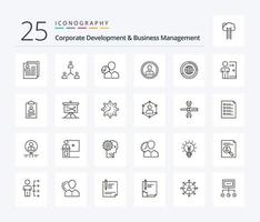 Corporate Development And Business Management 25 Line icon pack including manager. data. cooperation. chart. team vector