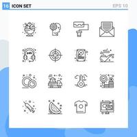 Editable Vector Line Pack of 16 Simple Outlines of envelope contact man communication pattern Editable Vector Design Elements