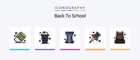 la línea de regreso a la escuela llenó un paquete de 5 íconos que incluye el regreso a la escuela. escuela. negocio. educación. maceta. diseño de iconos creativos vector