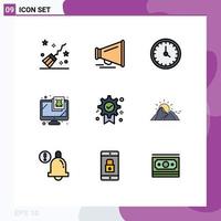 Pictogram Set of 9 Simple Filledline Flat Colors of badge virus clock security computer Editable Vector Design Elements