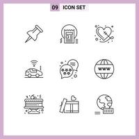 Modern Set of 9 Outlines Pictograph of rating premium heart signal car Editable Vector Design Elements