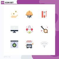 Set of 9 Modern UI Icons Symbols Signs for pc device labour monitor education Editable Vector Design Elements