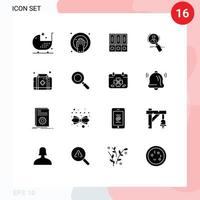 Modern Set of 16 Solid Glyphs and symbols such as hr search spa folders database Editable Vector Design Elements