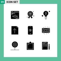 Group of 9 Solid Glyphs Signs and Symbols for online market bulb ecommerce import Editable Vector Design Elements