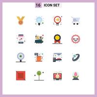 Group of 16 Flat Colors Signs and Symbols for cart relation electricity public management Editable Pack of Creative Vector Design Elements