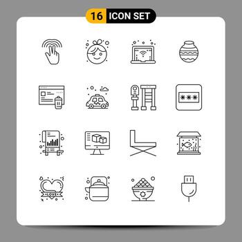 Mobile Interface Outline Set of 16 Pictograms of been gdpr network festival water Editable Vector Design Elements